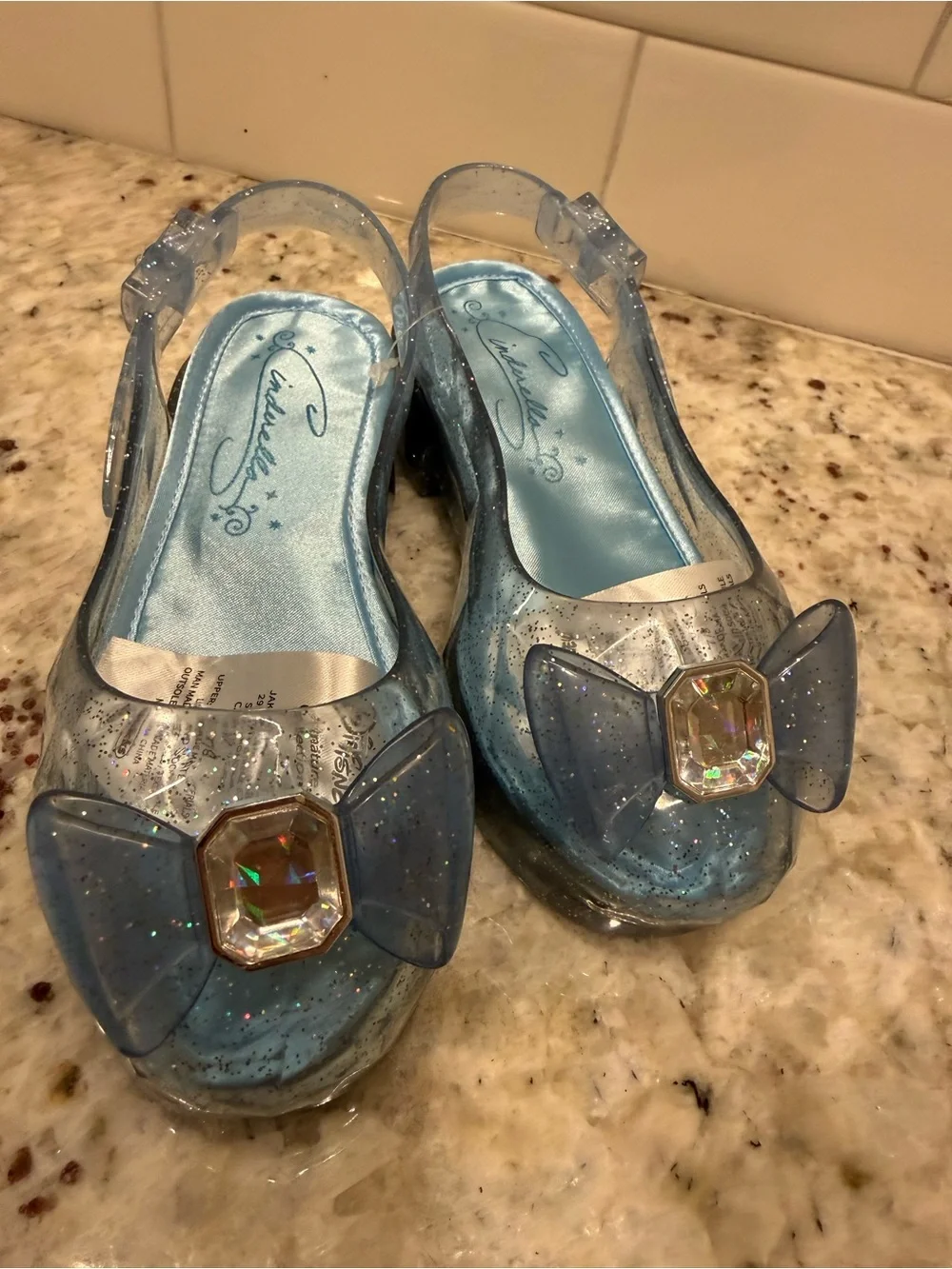 Cinderella Girls' Sparkle Jelly Slingback Light Up Shoes with Gem Bow - NWOT